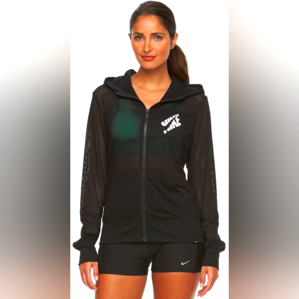 Full Zip Black Mesh Nike Hoodie Size M